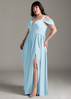 Azazie Lianne Bridesmaid Dresses Sky Blue A-Line Off the Shoulder Stretch Satin Dress image13