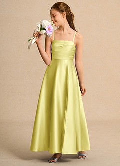 Azazie Pebbles Girls Formal Flower Girl Dresses Lemon Sorbet A-Line Pleated Matte Satin Dress image4