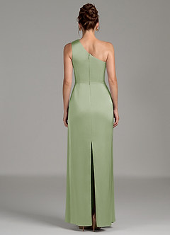 Azazie Zahira Robes de demoiselle d'honneur Robe Fourreau en Satin extensible Une épaule Vert Sauge image2