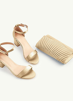 front Matching Color Metallic Satin One Strap Buckle Block Heel Sandals