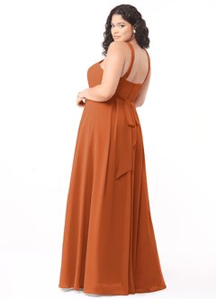 Azazie Dixie Bridesmaid Dresses Cinnamon A-Line Halter Pleated Chiffon Dress image9