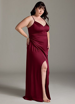 Azazie Marchella Bridesmaid Dresses Burgundy A-Line Corset Stretch Satin Dress image9