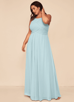 Azazie Ginger Bridesmaid Dresses Mist A-Line Halter Pleated Chiffon Dress image12