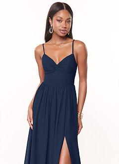 Azazie Zeya Bridesmaid Dresses Dark Navy A-Line V-Neck Pleated Chiffon Dress image5