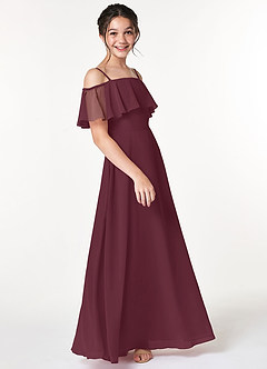 Azazie Maggie Junior Cabernet A-Line Off the Shoulder Chiffon Dress image4