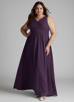 Azazie Flora Bridesmaid Dresses Plum A-Line Pleated Chiffon Dress image10