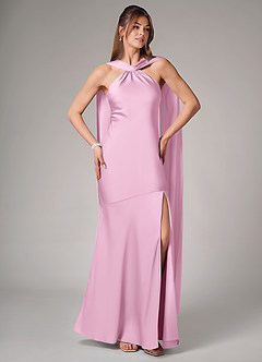 Azazie Kinsley Vestidos de madrinha de casamento Vestido Rosa Doce de Cetim elástico de sereia com Racha Lateral image5