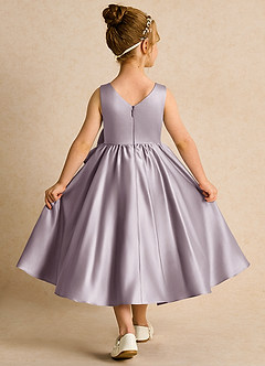 Azazie Hermia Blumenmädchenkleider A-Linie ärmellos Matte Satin Kleid Dämmerung image2