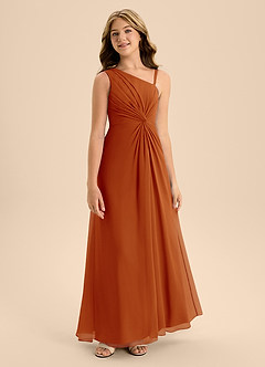 Azazie Brooke Junior Abito A-Line in Chiffon Spacco Laterale Paprika image5