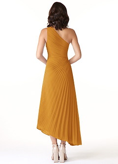 Azazie Kirra Bridesmaid Dresses Butterscotch A-Line One Shoulder Chiffon Dress image2