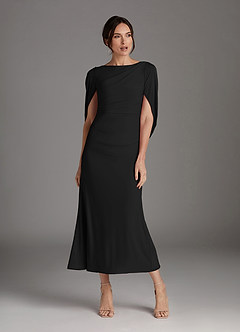 Azazie Bellona Moeder van de bruid jurken Kolom Jurk van Luxe gebreid Boothals Zwart image7