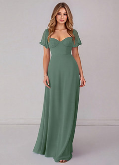 Azazie Fatima 신부 들러리 드레스 A라인 포켓이 있는 쉬폰 바닥 길이 드레스 image3