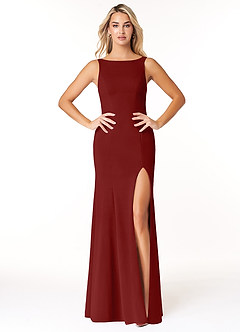 Azazie Rogue Bridesmaid Dresses Terracotta Mermaid Scoop Side Slit Stretch Crepe Dress image1