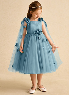 Azazie Staria Blumenmädchenkleider Ballkleid Gestreift Tüll Kleid Stimmungsvolles Blau image7