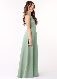 Azazie Laurel Junior Agave A-Line Stretch Satin Dress image2