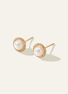 front Pearl Halo Stud Earrings