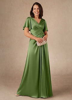 Azazie Emmeline Klänningar till brudens mor Klä A-Line i Stretch Satin Plisserad Enbärsgrön image1