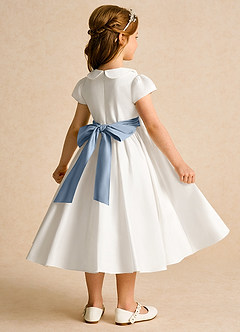 Azazie Deary Flower Girl Dresses Ivory Dusty Blue A-Line Bow Cotton Dress image4
