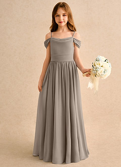 Azazie Shia Girls Formal Blumenmädchenkleider A-Linie Schulterfrei Chiffon Kleid Taupe image4