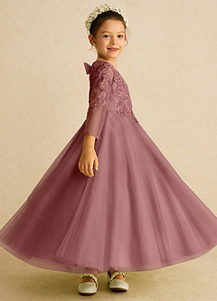 Azazie Precious Blumenmädchenkleider A-Linie Spitze Tüll Kleid Wüstenrose image3