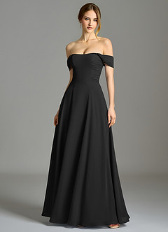 Azazie Oasis 신부 들러리 드레스 A라인 포켓이 있는 쉬폰 바닥 길이 드레스 image1