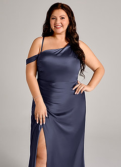 Azazie Madelyn Bridesmaid Dresses Stormy Mermaid One Shoulder Stretch Satin Convertible Dress image10