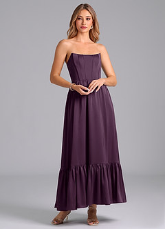 Azazie Leilana Bridesmaid Dresses Plum A-Line Corset Stretch Satin Dress image1