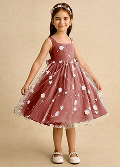 Azazie Bean Flower Girl Dresses Terracotta Ball-Gown Sleeveless Tulle Dress image4
