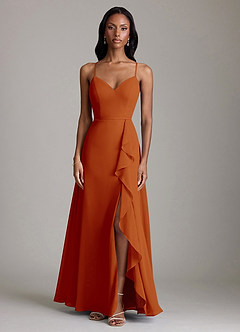 Azazie Naeem Bridesmaid Dresses Paprika A-Line V-Neck Ruffle Chiffon Dress image3