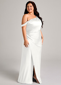 Azazie Madelyn Abiti da Damigella Abito Convertibile Sirena in Raso Elasticizzato Monospalla Bianco image12