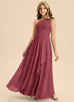 Azazie Skye Junior Merlot A-Line Pleated Chiffon Dress image1