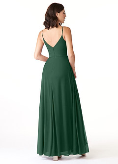 Azazie Evalin Bridesmaid Dresses Dark Green A-Line V-Neck Pleated Mesh Dress image4