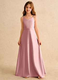 Azazie Fishie Girls Formal Robe Demoiselle D'honneur Fillette Robe Trapèze en Mat Satiné Rose Poussiéreuse image4