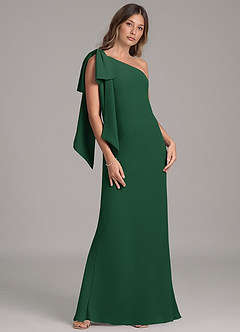 Azazie Capri Abiti da Damigella Abito A-Line in Chiffon Monospalla Verde Scuro image4