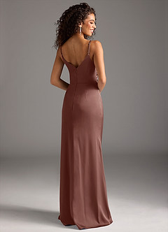 Azazie Deandra Bridesmaid Dresses Espresso Mermaid Pleated Stretch Satin Dress image2