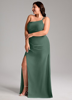 Azazie Eren Robes de demoiselle d'honneur Robe Fourreau en Mousseline de soie Ue épaule Mousse De Mer image11