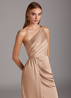 Azazie Mika Bridesmaid Dresses English Rose Sheath One Shoulder Stretch Satin Dress image7