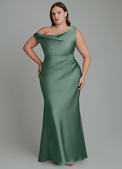 Azazie Emerson Bridesmaid Dresses Eucalyptus Mermaid Off the Shoulder Stretch Satin Dress image8