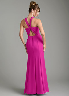 Azazie Rue Vestidos de damas de honor Vestido Fucsia de Gasa de Línea A con Halter image2