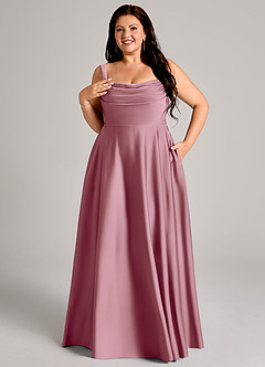 Azazie Shaude Bridesmaid Dresses Vintage Mauve A-Line Pleated Stretch Satin Dress image11