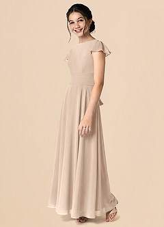 Azazie Payton Junior Taupe A-Line Bow Chiffon Dress image5