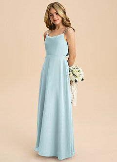 Azazie Shale Junior Mist A-Line Bow Chiffon Dress image6