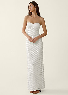 Mentino White 3D Flower Lace Prom Dress image1