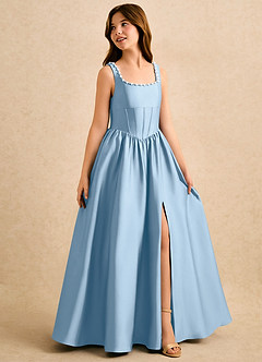 Azazie Enid Girls Formal Flower Girl Dresses Powder Blue A-Line Beaded Stretch Satin Dress image3