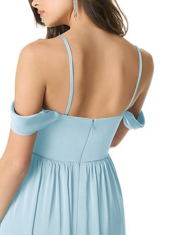 Azazie Morana Final Sale Sky Blue A-Line Off the Shoulder Stretch Satin Convertible Dress image9
