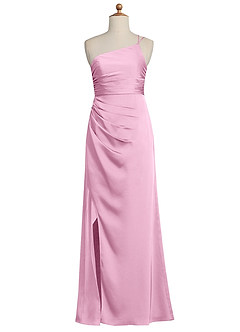 Azazie Eren Junior Candy Pink Sheath Pleated Stretch Satin Dress image6