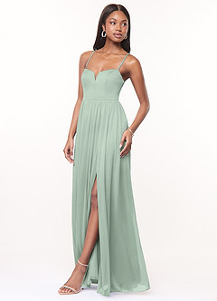 Azazie Marsol Bridesmaid Dresses Agave A-Line Corset Mesh Dress image3