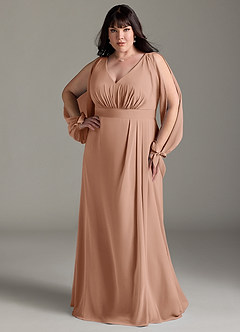 Azazie Matilda Bridesmaid Dresses Champagne Rose A-Line Long Sleeve Chiffon Dress image9