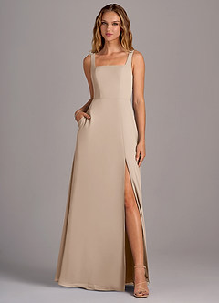 Azazie Debra Bridesmaid Dresses Taupe A-Line with Pockets Chiffon Convertible Dress image5
