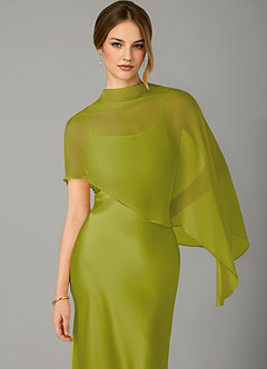 Azazie Jaleesa Bridesmaid Dresses Lemongrass A-Line High Neck Stretch Satin Dress image2